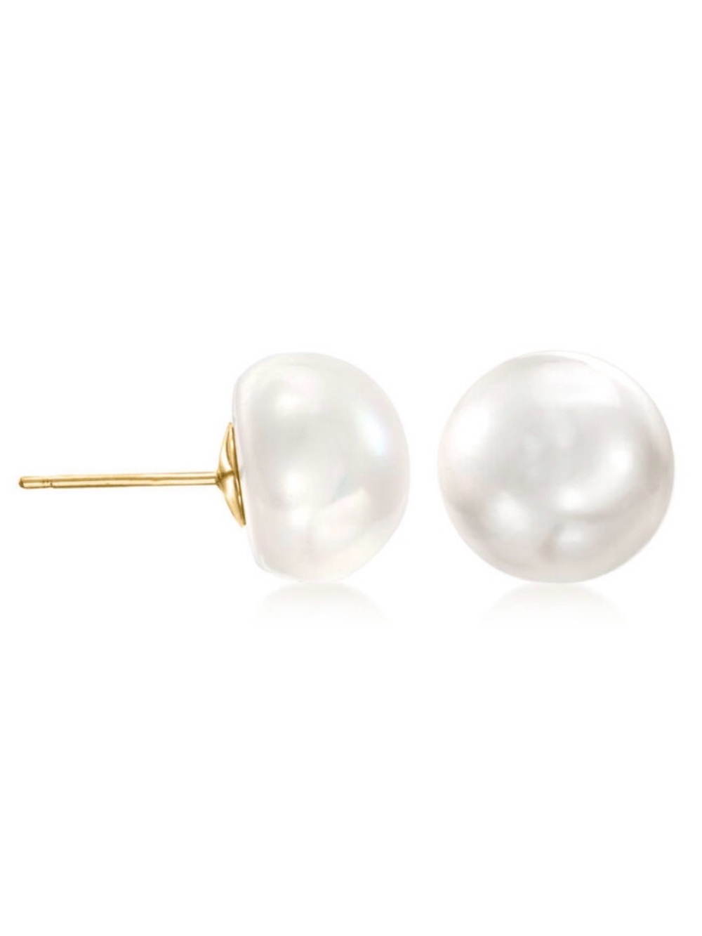 Broken - 10mm Classic White Button Pearl Stud Earrings w 14k Gold Posts